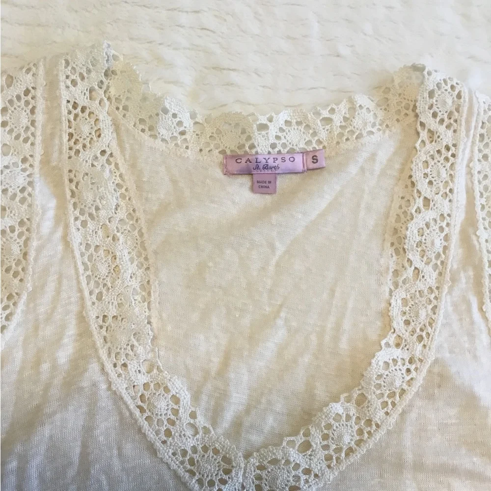 Calypso St. Barth Linen Sleeveless Cream Top Sz.S - Picture 9 of 9